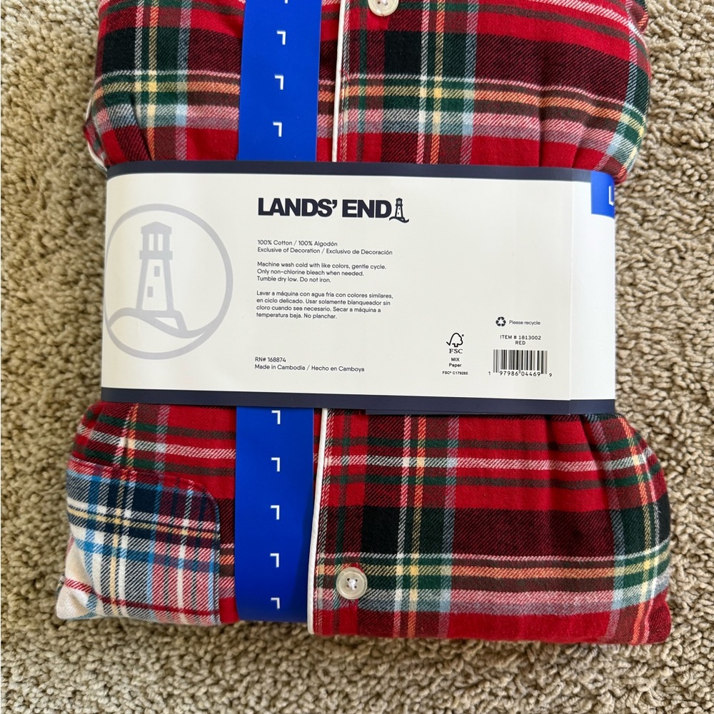 NWT Lands' End Women's 2 Piece Flannel Pajama Set Red Plaid Size Large - Picture 5 of 5